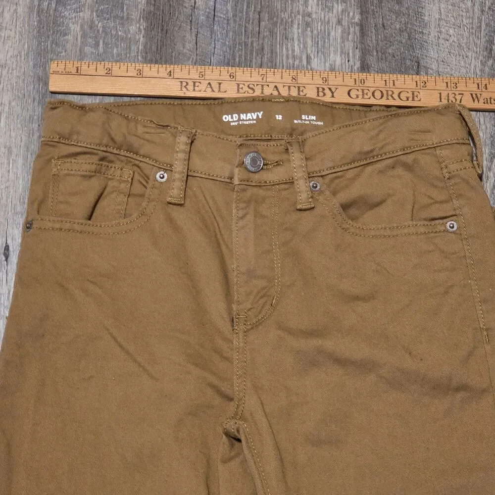 Old Navy Stretch 360 Kids Coyote Brown Khakis Slim Size 12 Casual Pants